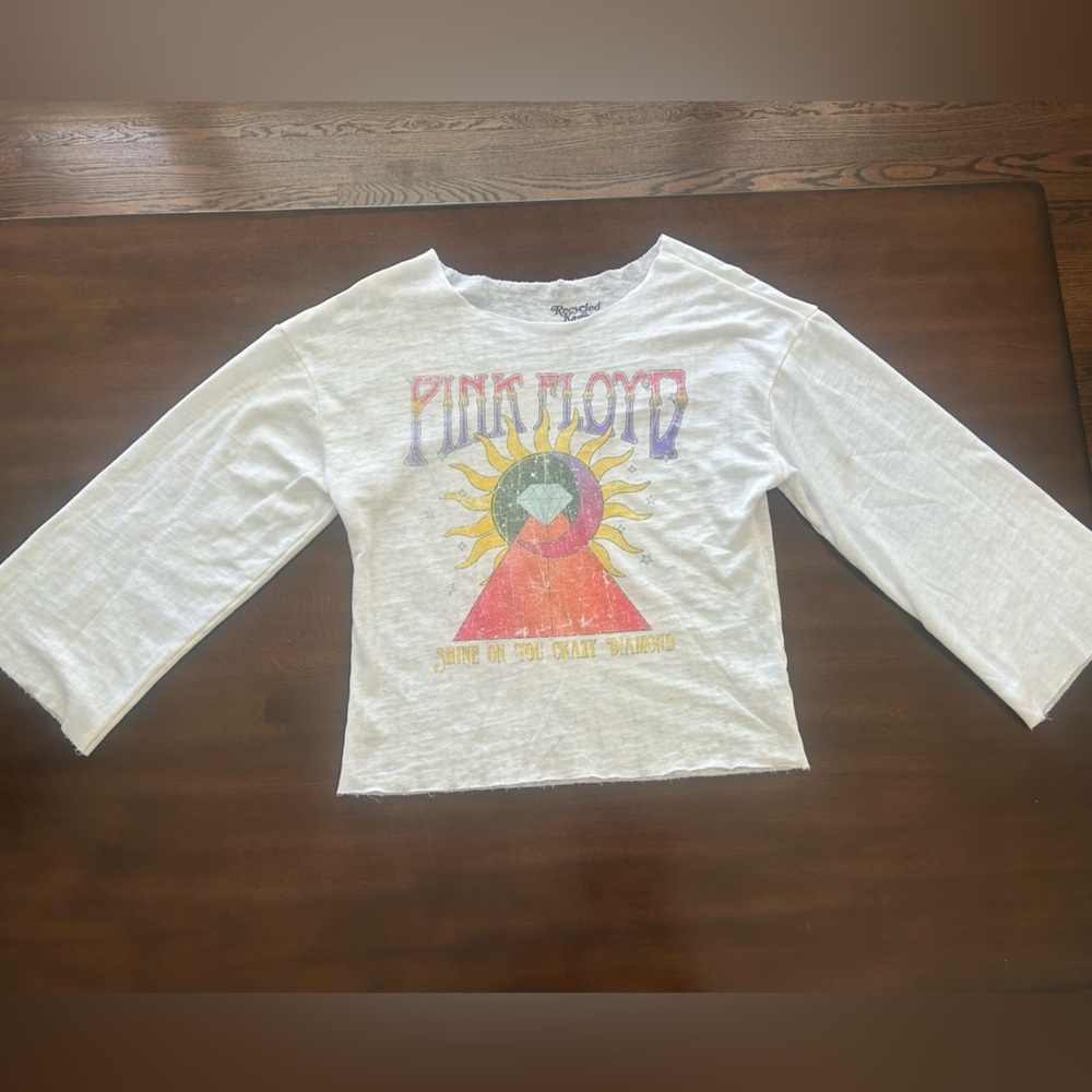 Womens Long Sleeve Sweatshirt - White with Colorful Graphic Pink Floyd